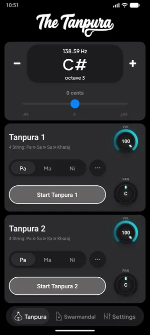 The Tanpura app dark mode